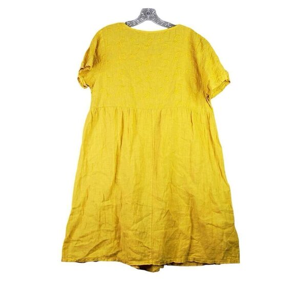 Terzo Millennio Linen Shift Dress Langenlook Yellow Embroidered SS L Large - Picture 3 of 10